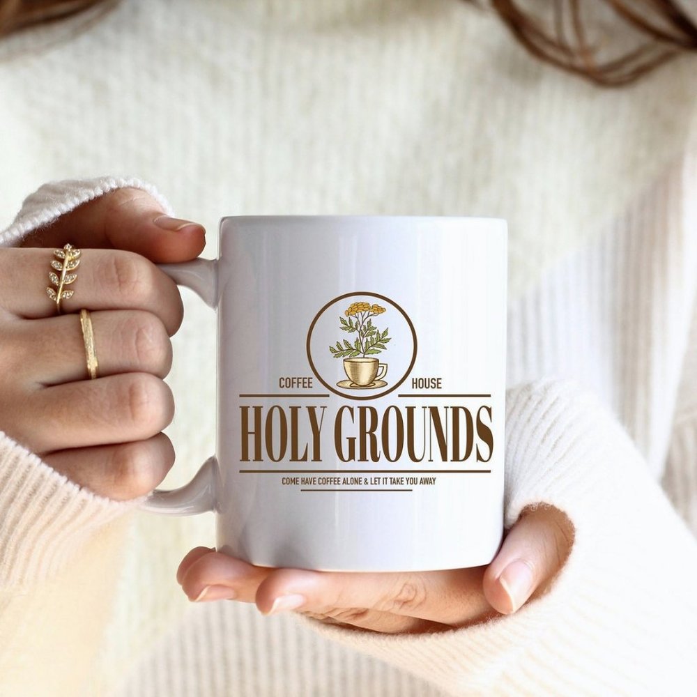 Taylor Swift White Mug - Holy Grounds Coffee Logo White Ceramic Cup Red